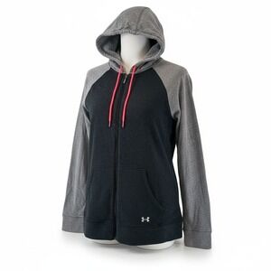 Under Armour Girls Full Zip Hoodie Heather Gray Black Activewear Jacket